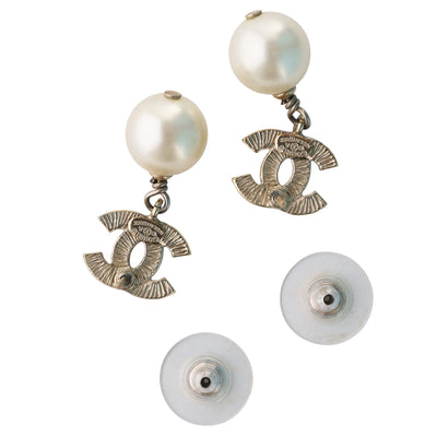 Crystal Pearl CC Drop Earrings Gold