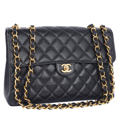 Quilted Jumbo Classic Caviar Leather Flap Bag