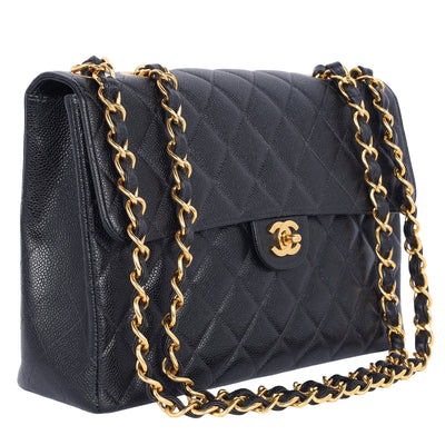 Quilted Jumbo Classic Caviar Leather Flap Bag