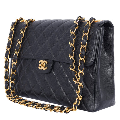 Quilted Jumbo Classic Caviar Leather Flap Bag
