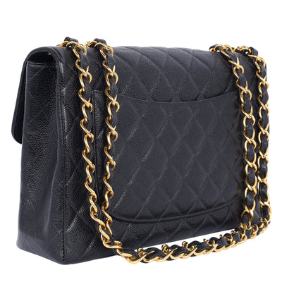 Quilted Jumbo Classic Caviar Leather Flap Bag
