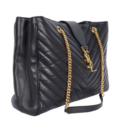 Lambskin Matelasse Chevron Monogram Shopping Bag Black