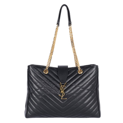 Lambskin Matelasse Chevron Monogram Shopping Bag Black