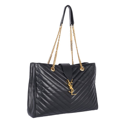 Lambskin Matelasse Chevron Monogram Shopping Bag Black