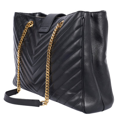 Lambskin Matelasse Chevron Monogram Shopping Bag Black