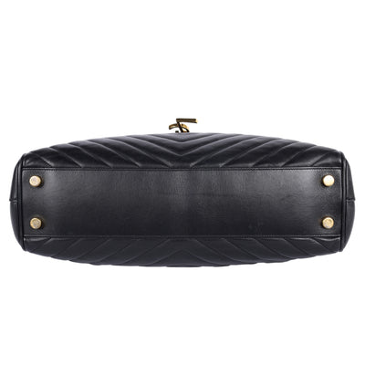 Lambskin Matelasse Chevron Monogram Shopping Bag Black