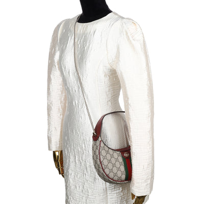 GG Supreme Monogram Textured Dollar Calfskin Small Ophidia Shoulder Bag Beige Bordeaux