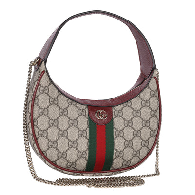 GG Supreme Monogram Textured Dollar Calfskin Small Ophidia Shoulder Bag Beige Bordeaux