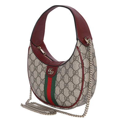 GG Supreme Monogram Textured Dollar Calfskin Small Ophidia Shoulder Bag Beige Bordeaux