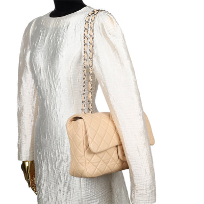 Chanel Contemporary Lambskin Quilted Jumbo Single Flap Bag in Beige