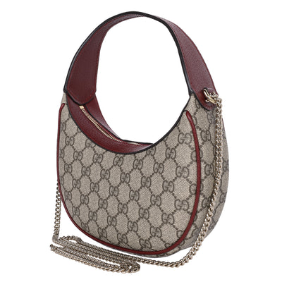 GG Supreme Monogram Textured Dollar Calfskin Small Ophidia Shoulder Bag Beige Bordeaux