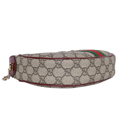 GG Supreme Monogram Textured Dollar Calfskin Small Ophidia Shoulder Bag Beige Bordeaux