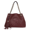 Soho Tote Bag Burgundy Pebbled Leather with GG Logo & Fringe
