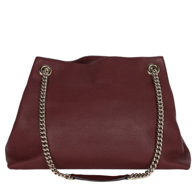 Soho Tote Bag Burgundy Pebbled Leather with GG Logo & Fringe