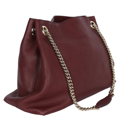 Soho Tote Bag Burgundy Pebbled Leather with GG Logo & Fringe