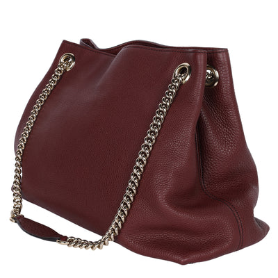 Soho Tote Bag Burgundy Pebbled Leather with GG Logo & Fringe