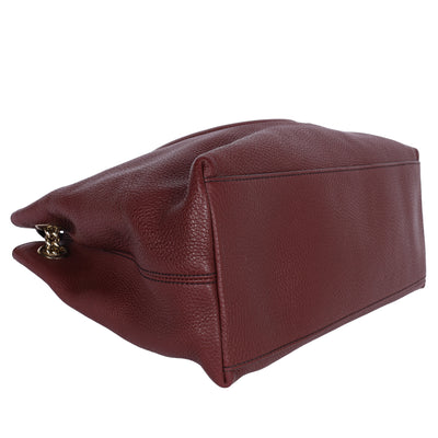 Soho Tote Bag Burgundy Pebbled Leather with GG Logo & Fringe