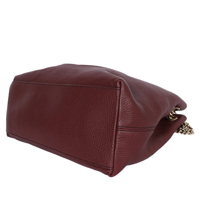 Soho Tote Bag Burgundy Pebbled Leather with GG Logo & Fringe