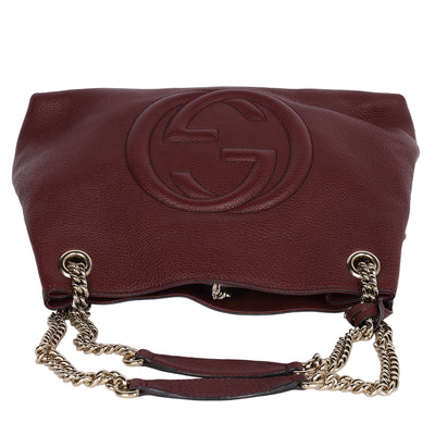 Soho Tote Bag Burgundy Pebbled Leather with GG Logo & Fringe