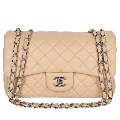 Chanel Contemporary Lambskin Quilted Jumbo Single Flap Bag in Beige