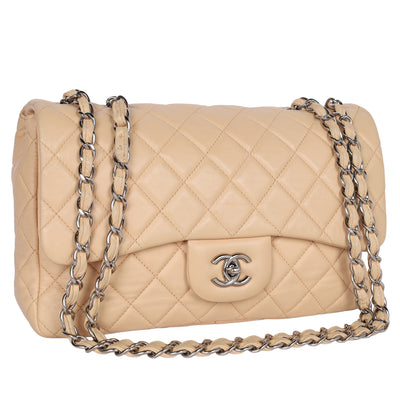 Chanel Contemporary Lambskin Quilted Jumbo Single Flap Bag in Beige
