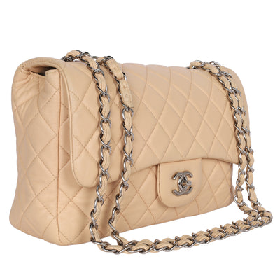 Chanel Contemporary Lambskin Quilted Jumbo Single Flap Bag in Beige