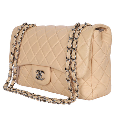 Chanel Contemporary Lambskin Quilted Jumbo Single Flap Bag in Beige