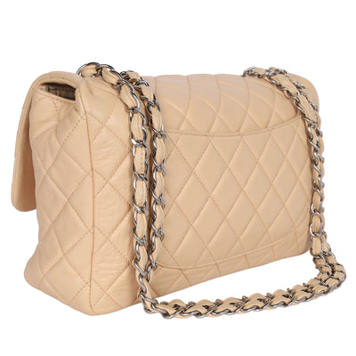 Chanel Contemporary Lambskin Quilted Jumbo Single Flap Bag in Beige