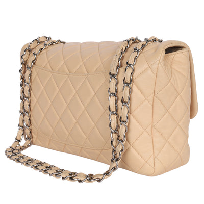 Chanel Contemporary Lambskin Quilted Jumbo Single Flap Bag in Beige