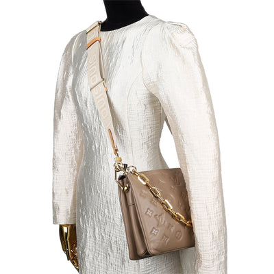 Lambskin Embossed Monogram Coussin PM Taupe