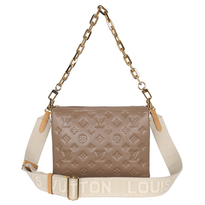 Lambskin Embossed Monogram Coussin PM Taupe
