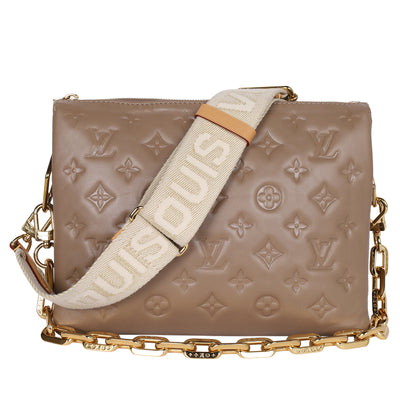 Lambskin Embossed Monogram Coussin PM Taupe