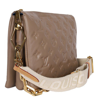 Lambskin Embossed Monogram Coussin PM Taupe