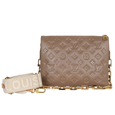 Lambskin Embossed Monogram Coussin PM Taupe