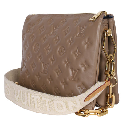 Lambskin Embossed Monogram Coussin PM Taupe