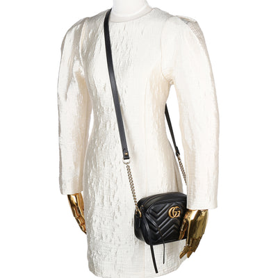 Calfskin Matelasse Mini GG Marmont Chain Shoulder Bag Black