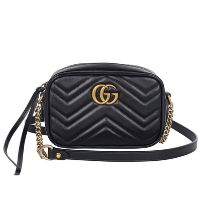 Calfskin Matelasse Mini GG Marmont Chain Shoulder Bag Black