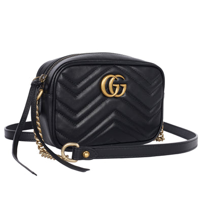 Calfskin Matelasse Mini GG Marmont Chain Shoulder Bag Black