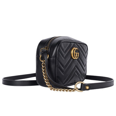 Calfskin Matelasse Mini GG Marmont Chain Shoulder Bag Black