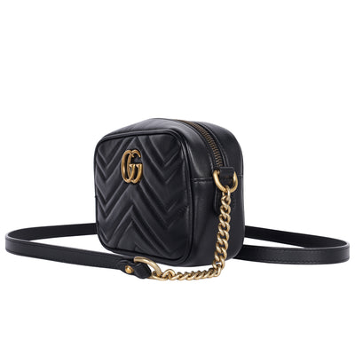 Calfskin Matelasse Mini GG Marmont Chain Shoulder Bag Black