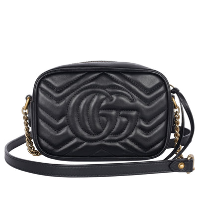 Calfskin Matelasse Mini GG Marmont Chain Shoulder Bag Black