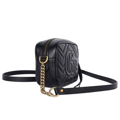 Calfskin Matelasse Mini GG Marmont Chain Shoulder Bag Black