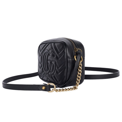 Calfskin Matelasse Mini GG Marmont Chain Shoulder Bag Black
