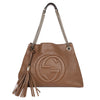 Soho Tote Bag Brown Pebbled Leather with GG Logo & Fringe