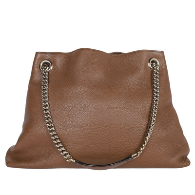 Soho Tote Bag Brown Pebbled Leather with GG Logo & Fringe