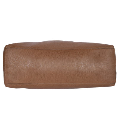Soho Tote Bag Brown Pebbled Leather with GG Logo & Fringe