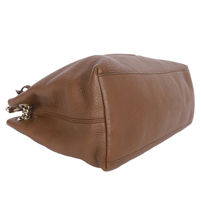 Soho Tote Bag Brown Pebbled Leather with GG Logo & Fringe