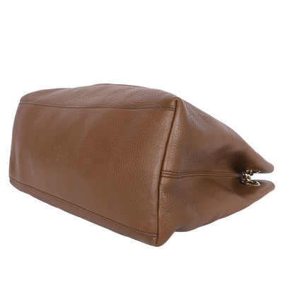Soho Tote Bag Brown Pebbled Leather with GG Logo & Fringe