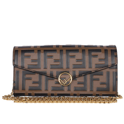Vitello Soft F is Fendi Bi-Color FF 1974 Embossed Envelope Wallet On Chain