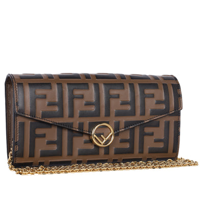 Vitello Soft F is Fendi Bi-Color FF 1974 Embossed Envelope Wallet On Chain